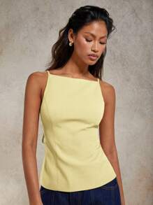COSMINA 女式纯色露背侧系带背心 - 黃色 - 查看 3