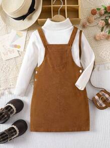 Genkimix Kids Young Girl 1pc Patched Pocket Overall Dress - Brown - View 3
