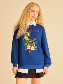 CAJUNI Vacation Casual Summer Tropical Parrot & Plant Print Crew Neck Long Sleeve Hoodie In Fall/Winter - Multicolor - View 7