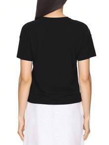 Champion Áo thun tay ngắn cổ tròn in chữ thường ngày cho nữ, mùa hè - màu đen - Xem 2