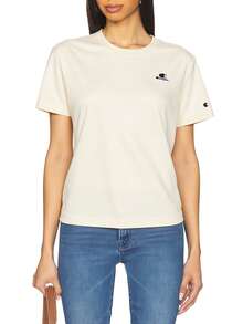 Champion Áo thun tay ngắn cổ tròn thả vai thường ngày cho nữ, mùa hè - Màu be - Xem 1