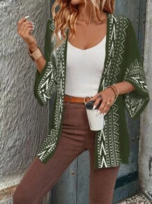 SHEIN LUNE 女士度假复古风格宽松落肩拼接撞色轻薄开衫