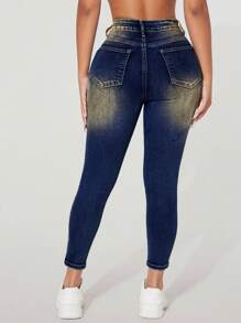 SHEIN PETITE 女式口袋设计紧身休闲百搭及踝牛仔裤