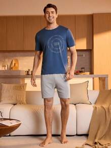 Manfinity Underwear&Sleepwear Basics Men Slogan Graphic Tee & Shorts PJ Set / Pajama Set - Multicolor - View 3