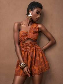 Zivah 2025 春夏新款女装印花褶皱高腰宽松九分裤，适合生日派对、毕业典礼、校园风、日常休闲装、度假、邮轮、海滩、日光浴、街头风、优雅、通勤、商务休闲 - 彩色 - 查看 2