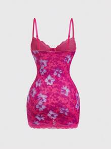 Amplova 蕾丝杯细节热带花卉网眼紧身迷你连衣裙 - 紫色 - 查看 2