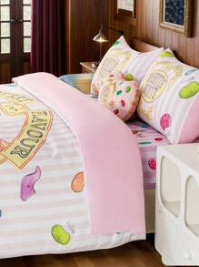 HARRY POTTER X SHEIN 3pcs Bedding Set, Jelly Bean Print Pattern, Pink Duvet Cover, Comfortable Soft Warm Washable, Suitable For Twin/Full/Queen/King Size Bed, Dorm/Home,Christmas