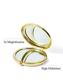 HARRY POTTER X SHEIN 图形圆形金色便携式折叠镜，普通镜子和 2 倍放大镜，高清镜面玻璃，方便检查妆容，适合学生、办公室职员、女性和男性、格兰芬多、拉文克劳、巧克力蛙、死亡圣器 - 金色 - 查看 7