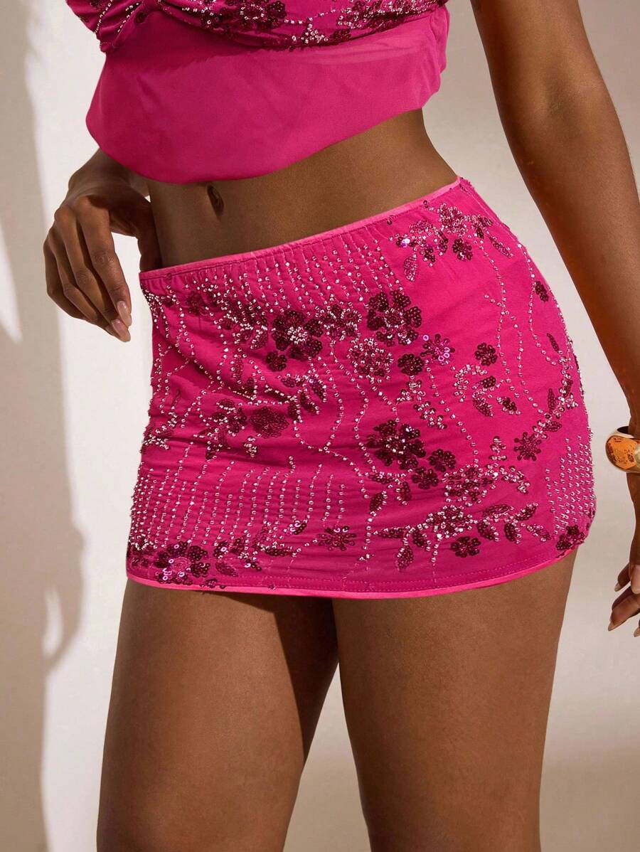 Opulessa تنورة قصيرة مثيرة للنساء ذات خصر منخفض مزينة بترتر عصري