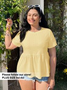 Solflare Camiseta talla grande con bordado amarillo y diseño hueco, de moda para el verano - Amarillo - Ver 1