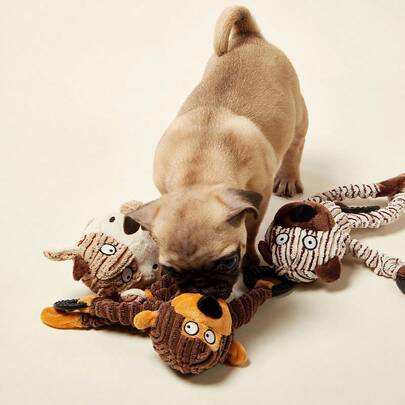 PETSIN Cute Teething Animal Shaped Plush Dog Toy With Built-In BB Barking Sound, Interactive Dog Bite Play