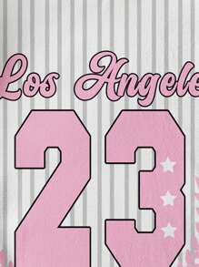 Muchica Áo thun tay ngắn cổ tròn in họa tiết sọc thể thao màu hồng chữ cái tiếng Anh đơn giản, thoải mái dành cho nữ, phù hợp cho mùa hè, mùa thể thao, phong cách đại học, phong cách học sinh, phong cách quý tộc - Nhiều màu - Xem 4