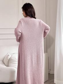 Feyla 2pcs/Set Women Elegant Solid Color Stand Collar Cable Sleeveless Dress And Long Sleeve Cardigan Set 2 Pieces Set In Fall/Winter - Pink - View 6