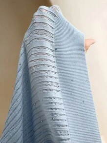 Anewsta 优雅天蓝色水钻装饰修身女士针织裙，秋冬 - 藍色 - 查看 8