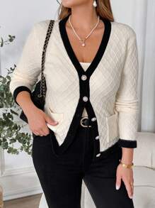 SHEIN Clasi 大码女式拼色针织开衫