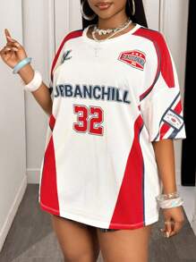 Slaydiva 2025 新款春夏音乐节/复活节派对女款大码休闲夏季T恤，印有音乐节、复活节、西部风、游牧风、生日派对、毕业典礼、学生装、日常穿着、基础款、度假、邮轮旅行、海滩、阳光、极简主义、街头风格、运动服数字和字母图案，网眼设计，适合女性生日穿着。 - 彩色 - 查看 5