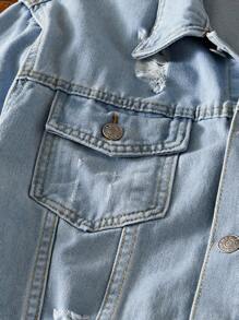 Manfinity VCAY Men's Long Sleeve Single Breasted Distressed Casual Denim Jacket - Baby Blue - View 5