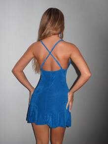 SHEIN ICON 女式正式垂坠水钻返校节蓝色休闲时尚性感星星装饰吊带裙 - 藍色 - 查看 2