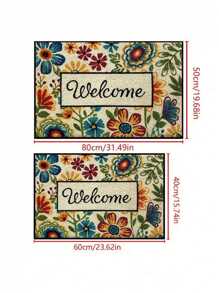 SHEIN (19.68*31.49in/15.74*23.62in) Floral Pattern Welcome Doormat - Non-Slip, Waterproof & Machine Washable Polyester Rug For High Traffic Areas, Indoor/Outdoor Decor - Perfect New Year Celebrations