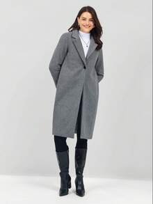 Miaspire Abrigo largo de lana gris para mujer, ropa de mujer para otoño, chaqueta de mujer, blazer de lana, ropa de abrigo para mujer, abrigo gris oscuro, ropa de oficina para mujer, ropa casual de viaje para mujer, serie gris gris - Gris - Ver 4