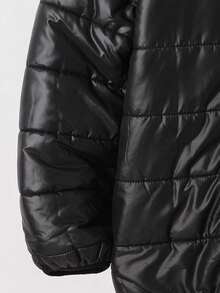 SHEIN Tween Boy 黑色羊毛连帽拉链加厚棉服，休闲百搭百搭柔软舒适，适合冬季户外玩雪