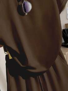 INAWLY 女式休闲插肩袖上衣和短裤两件套 - 咖啡棕 - 查看 5