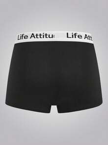 Men's Casual Black Knitted Fabric Trunks With Letter Tape Detail High Stretch Underwear - Black - View 2