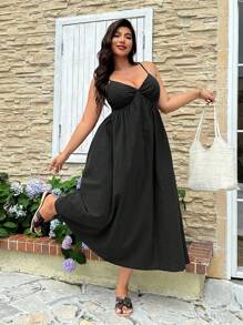 SHEIN EZwear 1pc Plus Size Casual Comfortable Long Dress, Adjustable Shoulder Straps