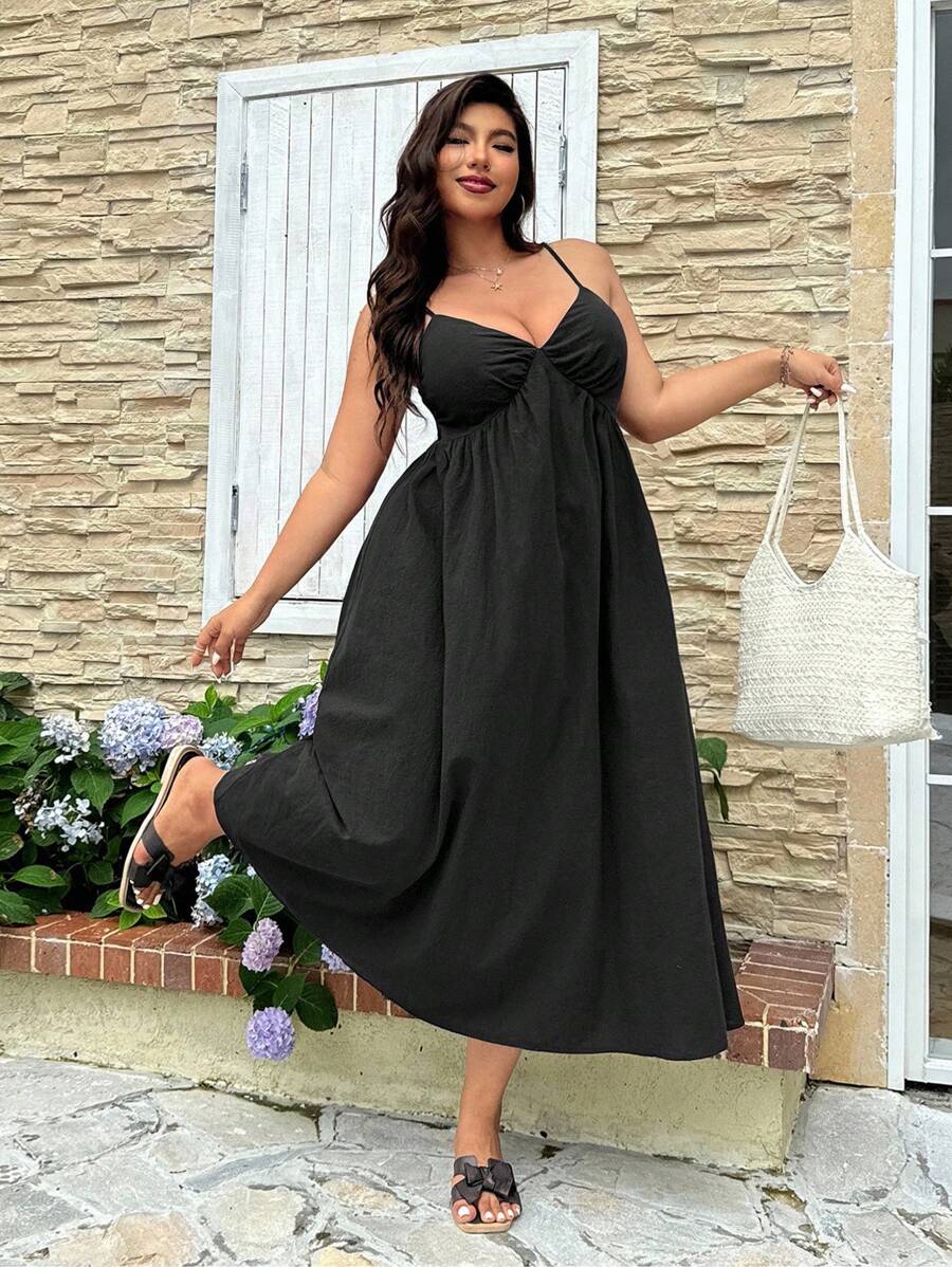 SHEIN EZwear 1pc Plus Size Casual Comfortable Long Dress, Adjustable Shoulder Straps