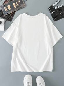 BATMAN X SHEIN 男士休闲字母与人物图案圆领短袖 T 恤，夏季 - 白色 - 查看 2