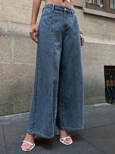 DAZY 女士休闲做旧宽松阔腿牛仔裤，适合日常穿着