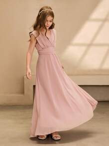 优雅飘逸的雪纺无袖连衣裙，适合花童，适合婚礼、万圣节、返校、毕业典礼、表演、庆典、生日派对