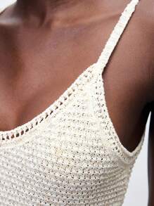 Maija 女士纯色镂空设计性感吊带背心连体裤 - 杏色 - 查看 5