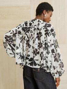 Aveloria Modichic Áo sơ mi tay dài phong cách Châu Âu thời trang đơn giản, rộng rãi, cổ chữ V, họa tiết hoa ngẫu nhiên - Nhiều màu - Xem 2