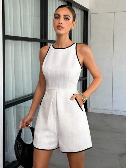 Lavishia 女式黑白拼色圆领无袖连体裤 女装 夏季