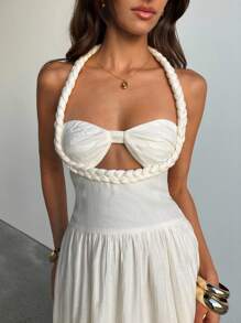 Aloruh 女士浪漫约会优雅度假扭绳纹理褶皱布纯白色A字腰亚麻长裙，女士约会连衣裙，女士夜间外出连衣裙，女士夏季连衣裙，女士蜜月装。女士婚礼宾客连衣裙。海岛度假装。，女士夏季连衣裙，女士婚礼宾客连衣裙，女士太阳裙，优雅派对连衣裙，女士生日连衣裙，女士性感俱乐部服装，女士波西米亚风服装，秋季婚礼宾客连衣裙