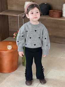 DAZY 女婴圆领撞色心形针织毛衣 秋冬