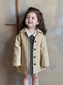Dazy Kids 女婴格子纯色休闲长款风衣，百搭，幼儿秋季服装