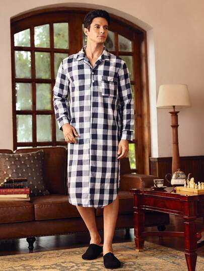 EverLounge Men's Vintage British Gentleman Plaid Patch Pocket Bathrobe