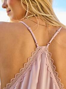 Aralina 蕾丝边吊带缎面宽松优雅长裙 - 淺粉色 - 查看 3