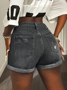 Slaydiva Women's Casual Denim Shorts With Pockets, For Summer Daily Wear - Grey - View 2