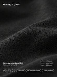 GLOWMODE Pima Cotton Oversized Long Sleeve Curved Slit Hem Round Neck Tee Daily Casual - Black - View 4