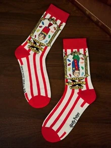 HARRY POTTER X SHEIN 4 Pairs Soft & Breathable Moisture-Wicking Casual Women Crew Socks With Fashionable And Cute Pink Crew Socks Reinforced Toe & Heel For Durability Unisex For Men & Women All Season All-Match,Christmas