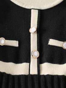 SHEIN Playful Pals 少女拼色圆领长袖褶边针织连衣裙