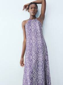 Maija 女式数字几何印花 V 领系腰连衣裙，百搭时尚都市派对装，修身腰部设计，讨人喜欢的彩色印花假日连衣裙，波西米亚风格度假连衣裙，优雅女装，缎面连衣裙