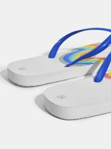 Women's Flip Flops, Comfortable Lightweight Soft Bottom Non-Slip Breathable Outdoor Casual Fashion Beach Sandals, Cute Rainbow Design