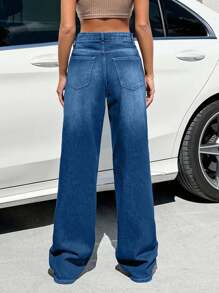 SHEIN Tall 100%Cotton DARK VINTAGE WASH LOW RISE STRAIGHT JEANS, Tall Women - Light Wash - View 7
