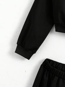 Teen Girl Number Print Off-Shoulder Long Sleeve Sweatshirt And Sweatpants Casual Suit - Black - View 5