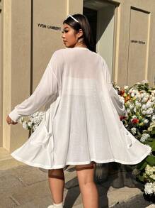 SHEIN EZwear Plus Size Semi-Sheer Mid-Length Coat - White - View 2