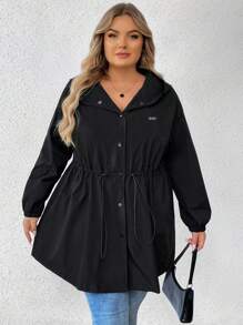 SHEIN CURVE+ Chaqueta cortavientos con capucha de longitud media, casual y deportiva, para mujer talla grande, versátil para otoño, ropa de mujer talla grande 8xl, ropa de mujer talla grande 6xl, ropa de mujer curvilínea, camisas de mujer curvilínea, ropa de mujer talla grande